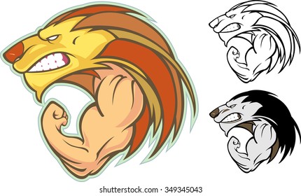 Lion Mascot-Set of different variation of flexing muscular arms with a lion head or could be werewolf