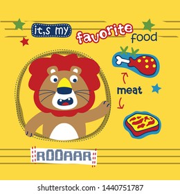 lion and meat funny animal cartoon,vector illustration