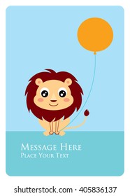 lion message card with balloon