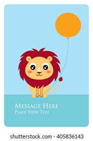 lion message card with balloon
