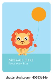lion message card with balloon