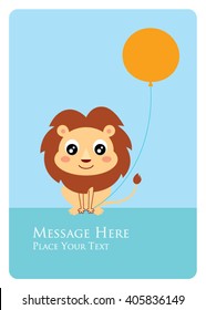 lion message card with balloon