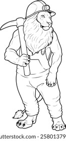 Lion Miner Pickaxe Mining Animal Vector Graphic Art Illustration