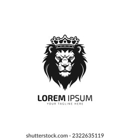 Lion minimal logo silhouette vector icon with crown
