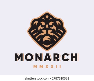 Lion modern heraldic logo design editable for your business.