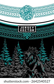 LION MODERN TATTOO AND TRIBAL PATTERN BACKGROUND FOR FULL SUBLIMATION JERSEY