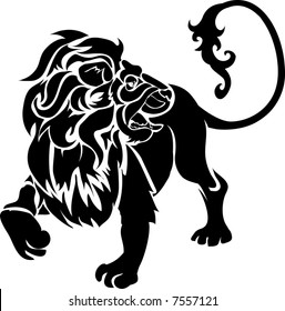 Lion.  Monochrome vector illustration of a stylised lion