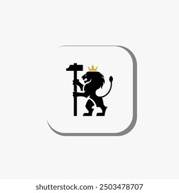 LION MONOGRAM STANDING ICON LOGO WITH HAMMER AND GOLD CROWN