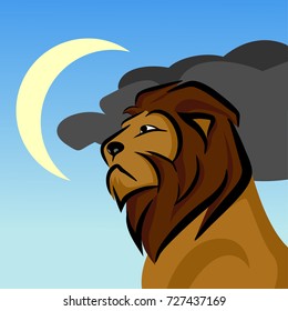 lion with moon