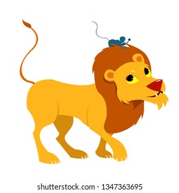The Lion and the Mouse Friendly Tale Vectoral Illustration. For Children Books, Magazines, Blogs, Web Pages. White Background Isolated
