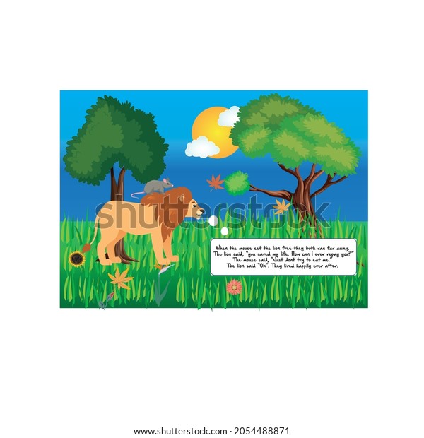 The Lion And The Mouse Story Page 3 Vector Illustration With Lion the-lion-and-the-mouse-story-page-3-vector-illustration-with-lion