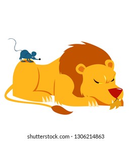 The Lion and the Mouse Tale Vectoral Illustration. For Children Books, Magazines, Blogs, Web Pages. White Background Isolated