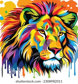 LION  mulicolored face , lion head ,  design for t shirts