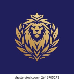 Lion Nature Leaf Emblem. A majestic lion with botanical elements reflecting power rooted in earth’s natural grace.