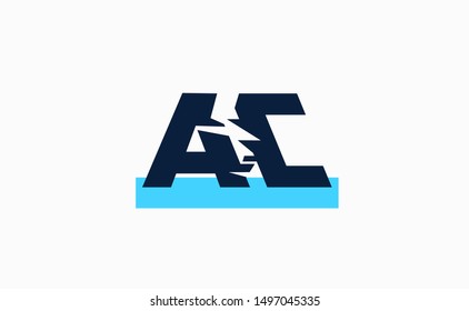 Lion in negative space between letters A and C. Vector design