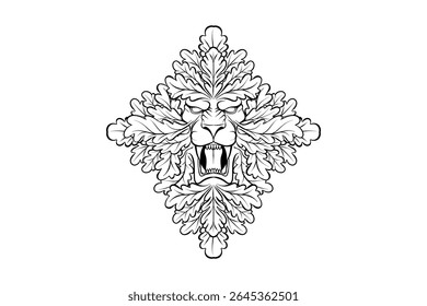 lion oak line art illustration