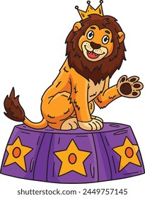 León en un podio de circo Dibujos animados Clipart de color 