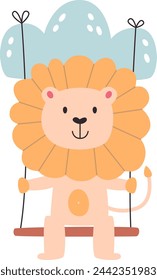 Lion On Cloud Swing Vector Illustration
