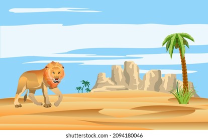 Lion on desert vector illustration