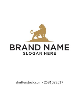 lion on rock logo design vector