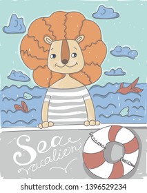 lion on a sea ship on vacation