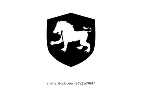 lion on shield, black isolated silhouette