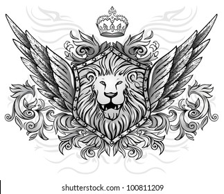 Lion on Shield Winged Insignia
