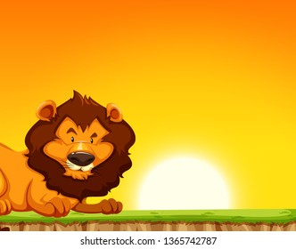 Lion on sunset background illustration