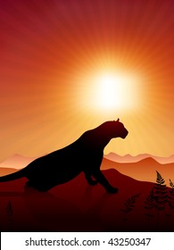 Fondo del León al Atardecer Original Vector Ilustración Animales sobre la puesta del sol Ideal para la Naturaleza de Vida Silvestre Conceptos