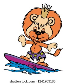Lion on surf board.