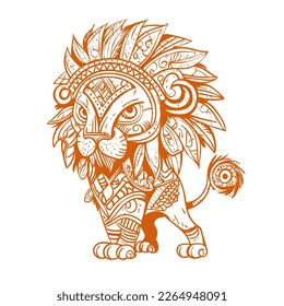 lion on vintage retro with tribes vector illustration