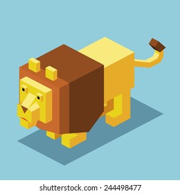león en el agua. vector isométrico 3d