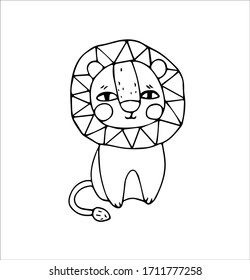 Lion on a white background. Vector graphics.Decorative technique