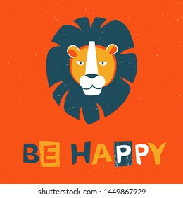 Lion original design. Can be used for poster, greeting card, baby products, birthday party, invitation vector Illustration. Vector illustration
