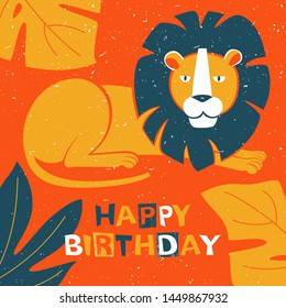 Lion original design. Can be used for poster, greeting card, baby products, birthday party, invitation vector Illustration. Vector illustration