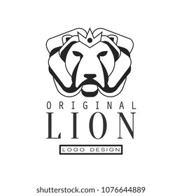 Lion original logo design, emblem for poster, banner, emblem, badge, tattoo, t shirt print, classic vintage style vector Illustration on a white background