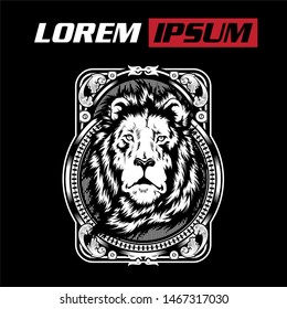 lion with ornament.vector hand drawing.Shirt designs, biker, disk jockey, gentleman, barber and many others.isolated and easy to edit. Vector Illustration - Vector