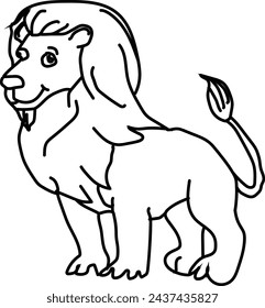 Lion outline Animals. Cute lion stands and smiles.
