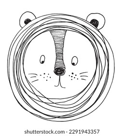 Lion outline illustration vector image. 
Hand drawn lion image artwork. 
Simple cute original logo of a monochrome lion.
Hand drawn vector illustration for posters, cards, t-shirts.