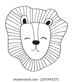 Lion outline illustration vector image. 
Hand drawn lion image artwork. 
Simple cute original logo of a monochrome lion.
Hand drawn vector illustration for posters, cards, t-shirts.