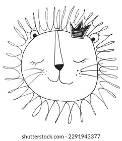 Lion outline illustration vector image. 
Hand drawn lion image artwork. 
Simple cute original logo of a monochrome lion.
Hand drawn vector illustration for posters, cards, t-shirts.