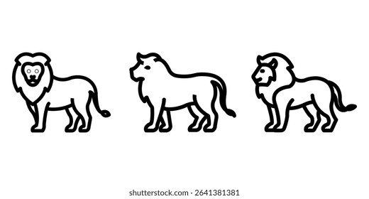 lion outline or line icon design bundle.