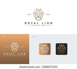 Löwenumriss Logo einfache Vektorgrafik-Linie Kunst abstrakt luxuriöse wilde minimalistische geometrische. Logo-Design der Line Art. Löwe-Logo-Vektorgrafik-Vorlage