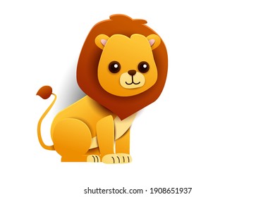 Lion paper craft of animals, vector art and illustration. Teaching materials concept