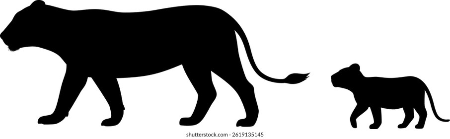 Lion parent and child silhouette illustration