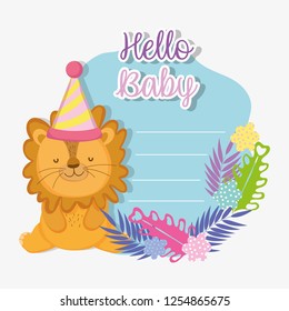 lion with party hat to baby shower celebration