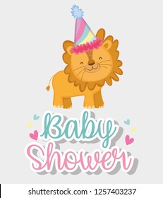 lion with party hat in the baby shower celebration