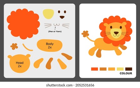 Lion pattern for kids crafts or paper crafts. Vector illustration of lion puzzle. cut and glue patterns for children's crafts.