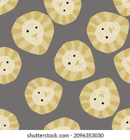 Lion pattern seamless in freehand style. Head predator on colorful background. Vector illustration for textile prints, fabric, banners, backdrops and wallpapers.