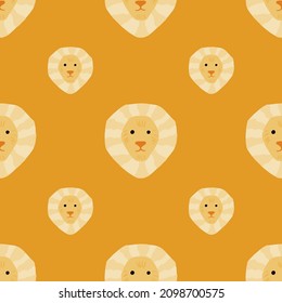 Lion pattern seamless in freehand style. Head predator on colorful background. Vector illustration for textile prints, fabric, banners, backdrops and wallpapers.
